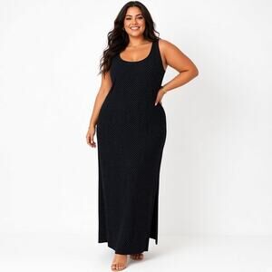 Vintage Roni Nicole 22W Black White Polka Dot Sleeveless Maxi Dress Retro Chic